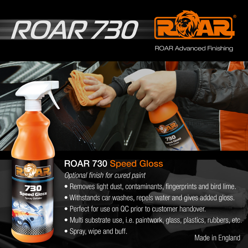 ROAR 730 Speed Gloss Detailer Spray – 1L, Valeting & Polishing, Made In UK